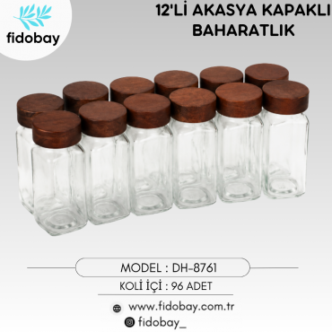 DH-8761 - 12'Lİ AKASYA KAPAKLI BAHARATLIK