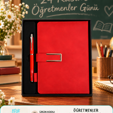 RK-0016 - ÖĞRETMENLER KIRMIZI AJANDA KALEM SETİ