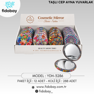 YDH-3286 - TAŞLI CEP AYNASI YUVARLAK BOX12