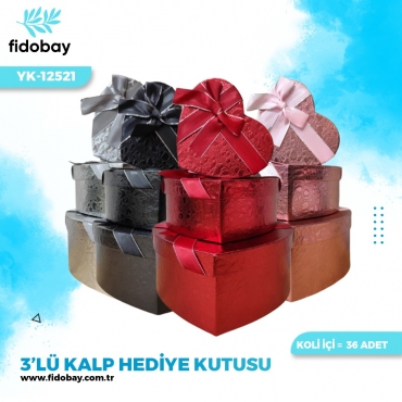 YK-12521 - 3'LÜ KALP HEDİYE KUTUSU