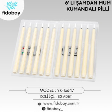 YK-13647 - 6'LI ŞAMDAN MUM KUMANDALI PİLLİ