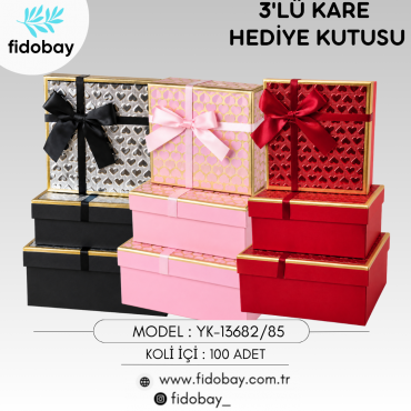 YK-13682/85 - 3'LÜ KARE HEDİYE KUTUSU
